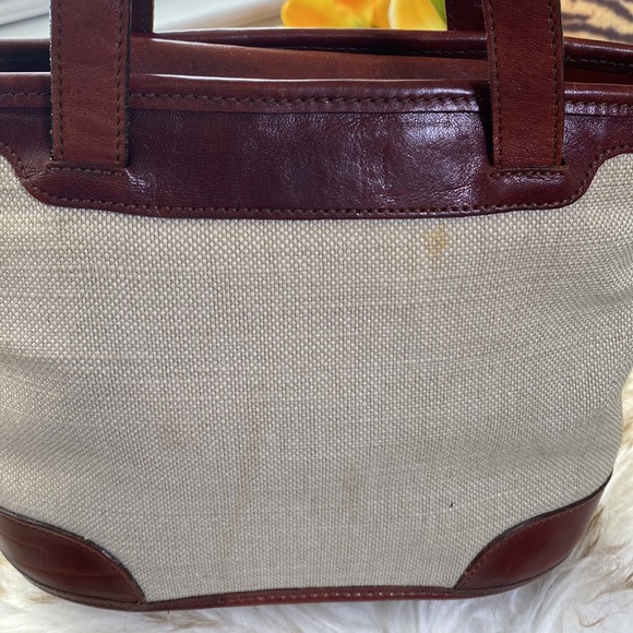 Brahmin vintage mini tan canvas handbag with brown leather trim - Picture 7 of 9